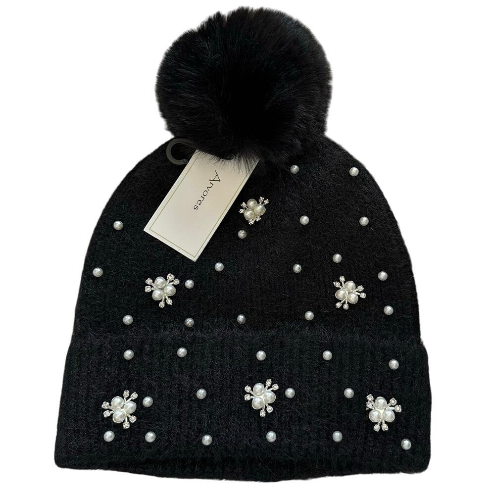 NWT! Black Pearl Bling One Size Fits Most Women’s Pom Pom Knit Beanie (K0077)
